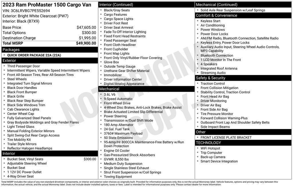 used 2023 Ram ProMaster 1500 car, priced at $26,950