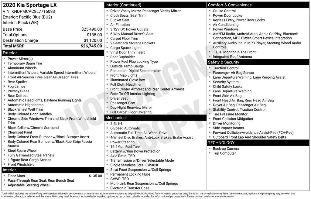 used 2020 Kia Sportage car, priced at $17,950