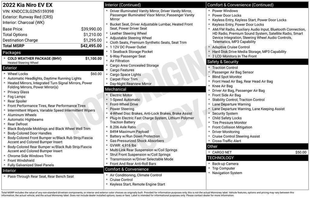 used 2022 Kia Niro EV car, priced at $18,750