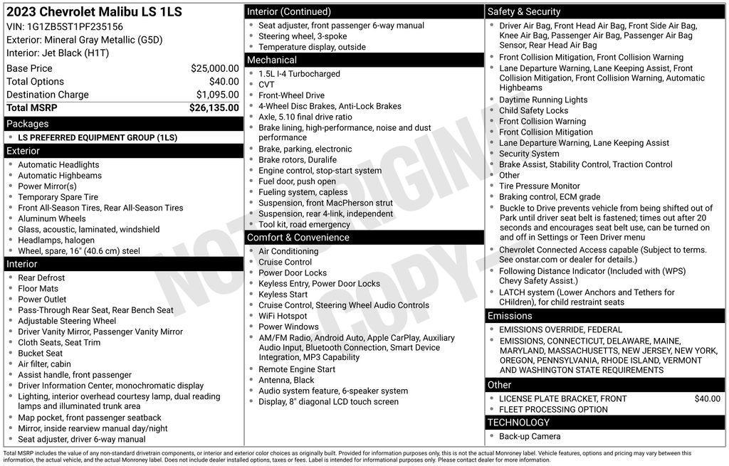 used 2023 Chevrolet Malibu car, priced at $17,950