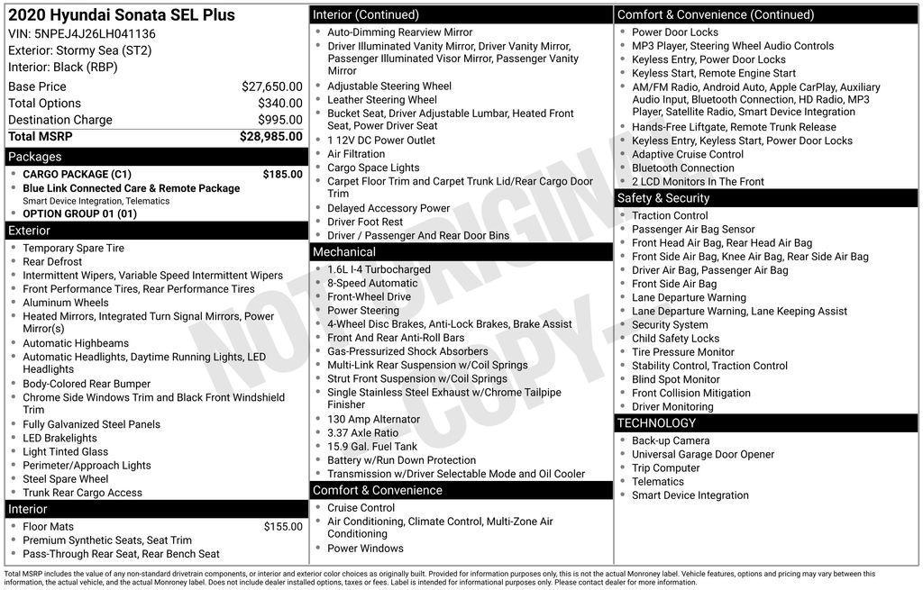 used 2020 Hyundai Sonata car, priced at $19,450