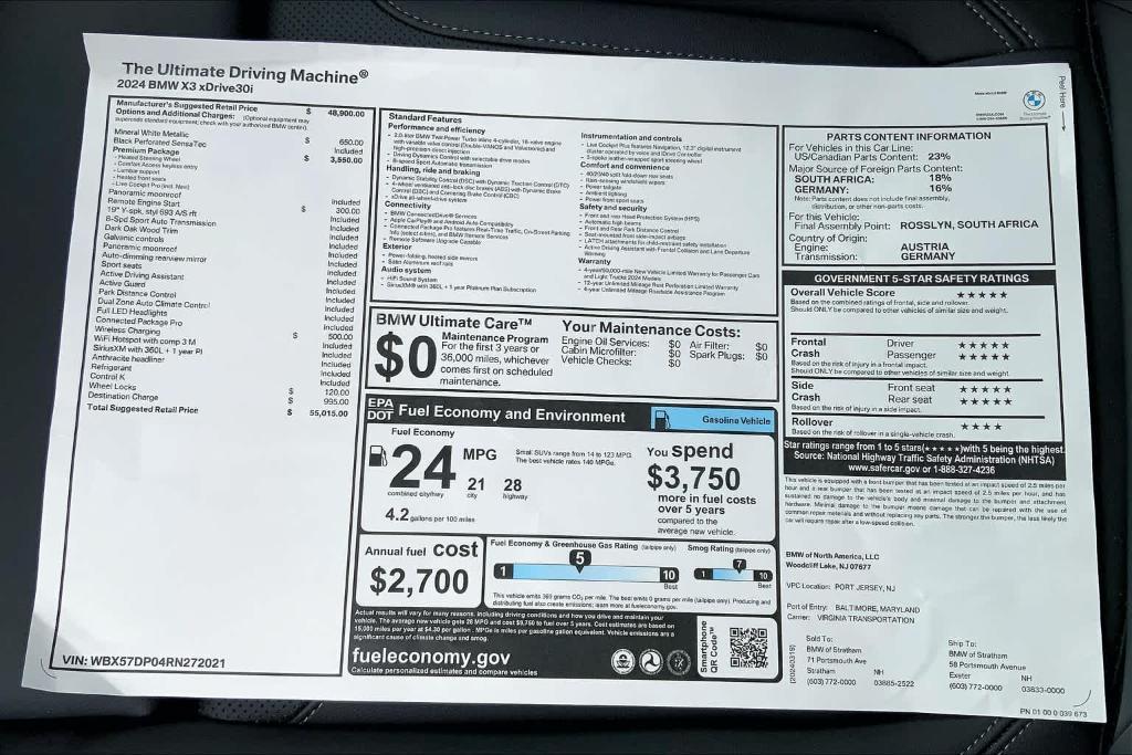 new 2024 BMW X3 car, priced at $55,015