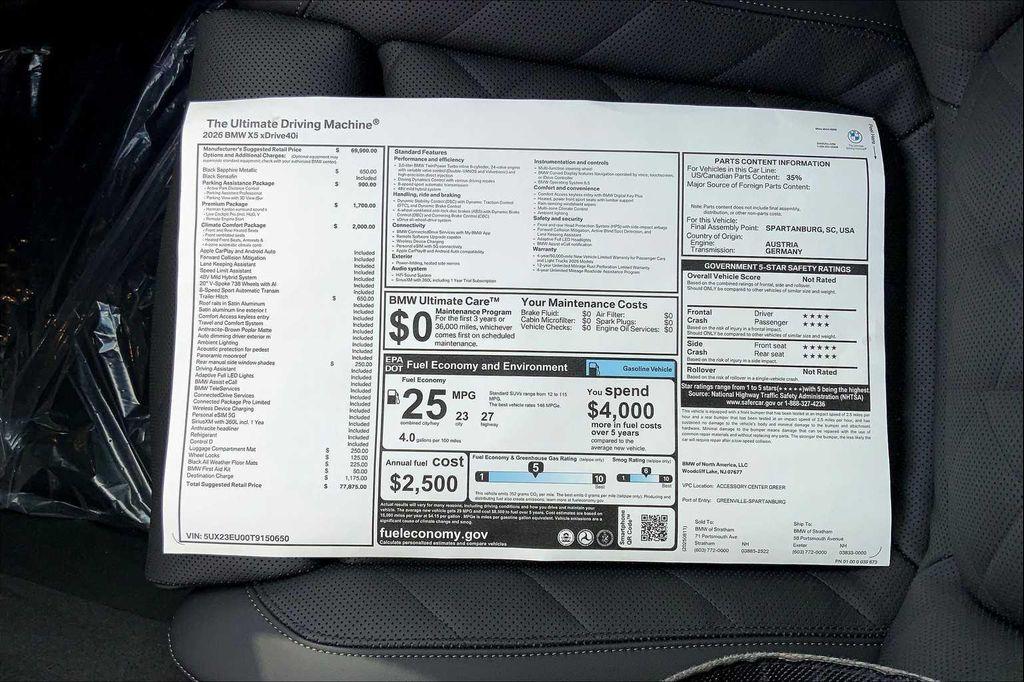 new 2026 BMW X5 car, priced at $77,875