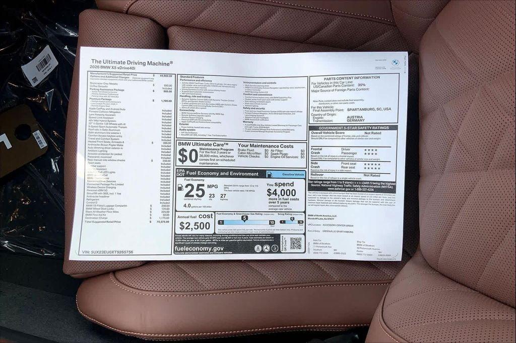 new 2026 BMW X5 car, priced at $75,575