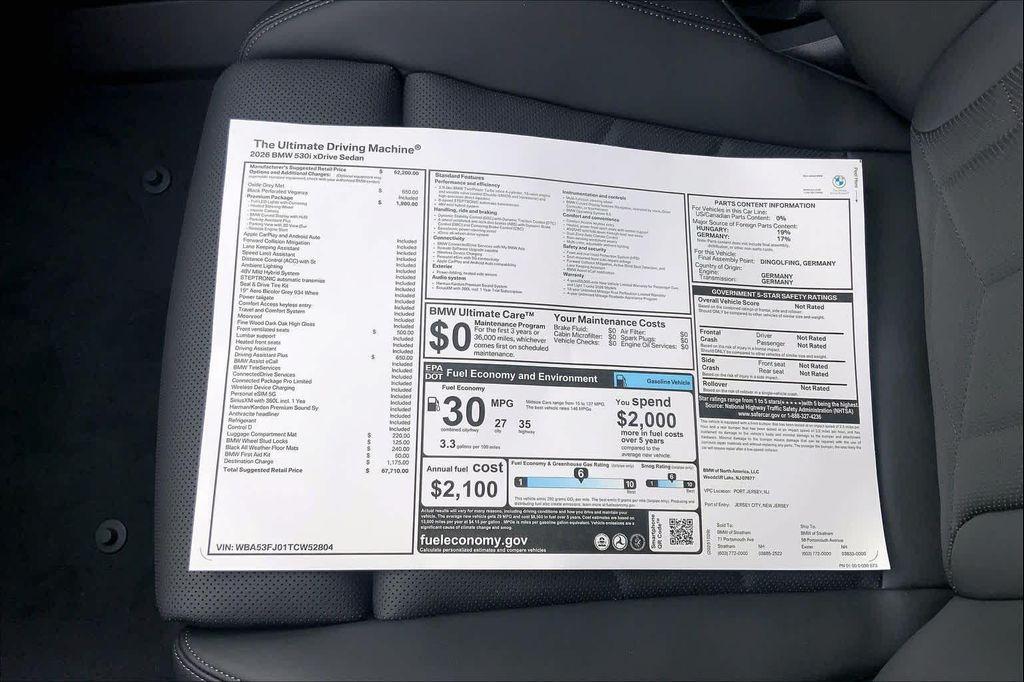 new 2026 BMW 530 car, priced at $67,710
