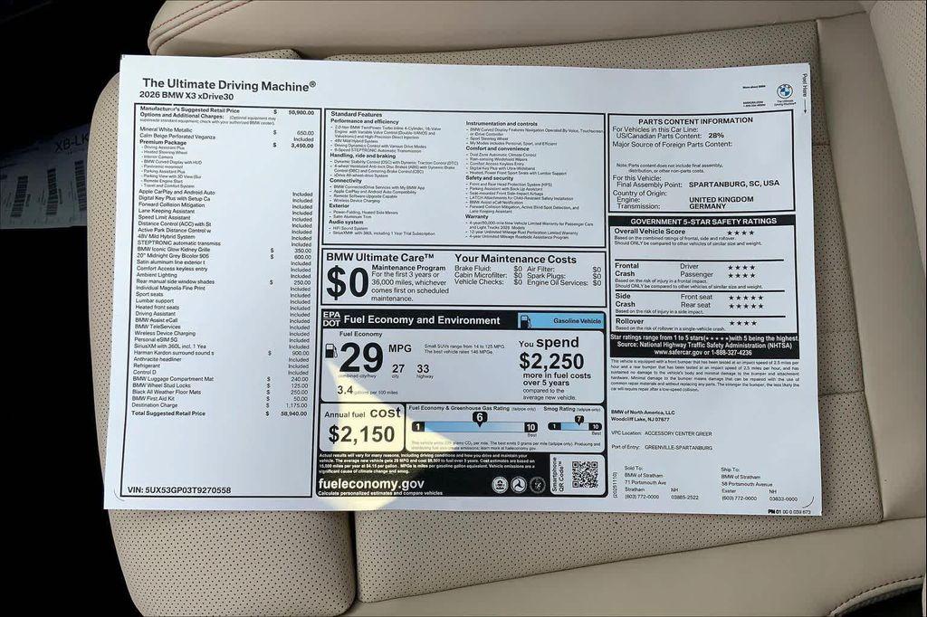 new 2026 BMW X3 car, priced at $58,940
