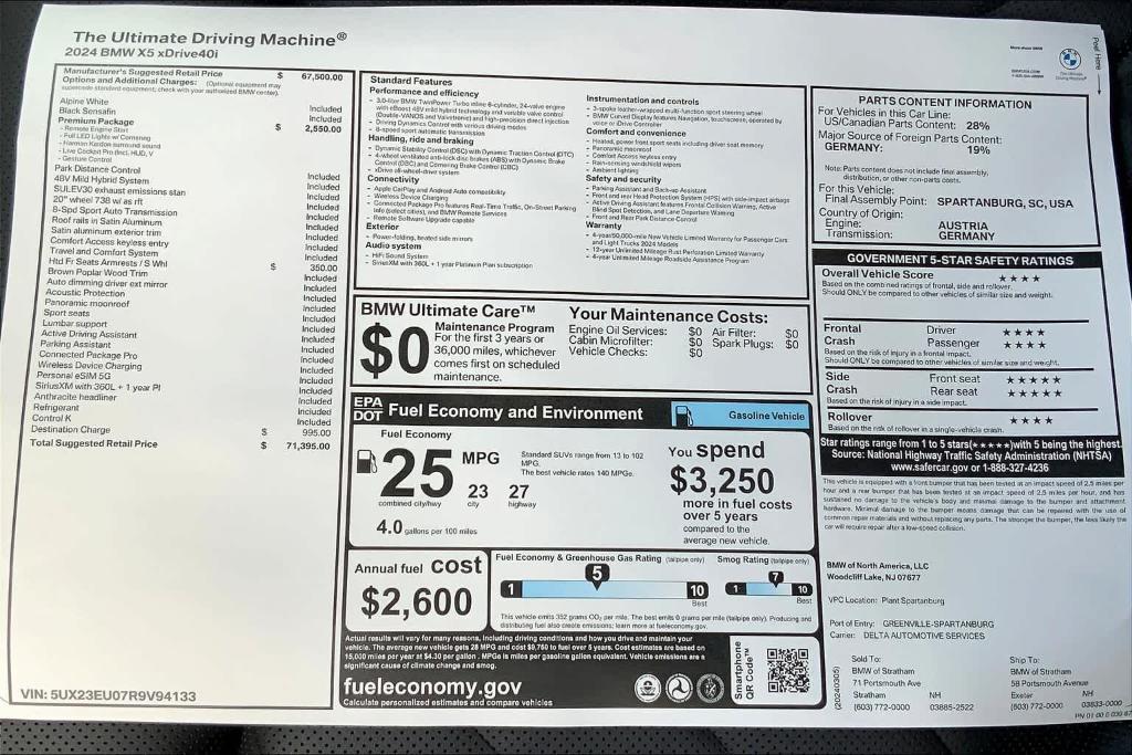 new 2024 BMW X5 car, priced at $71,395