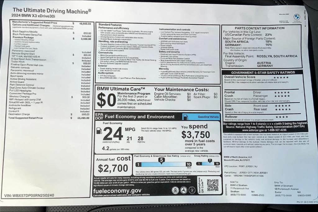 new 2024 BMW X3 car, priced at $55,495