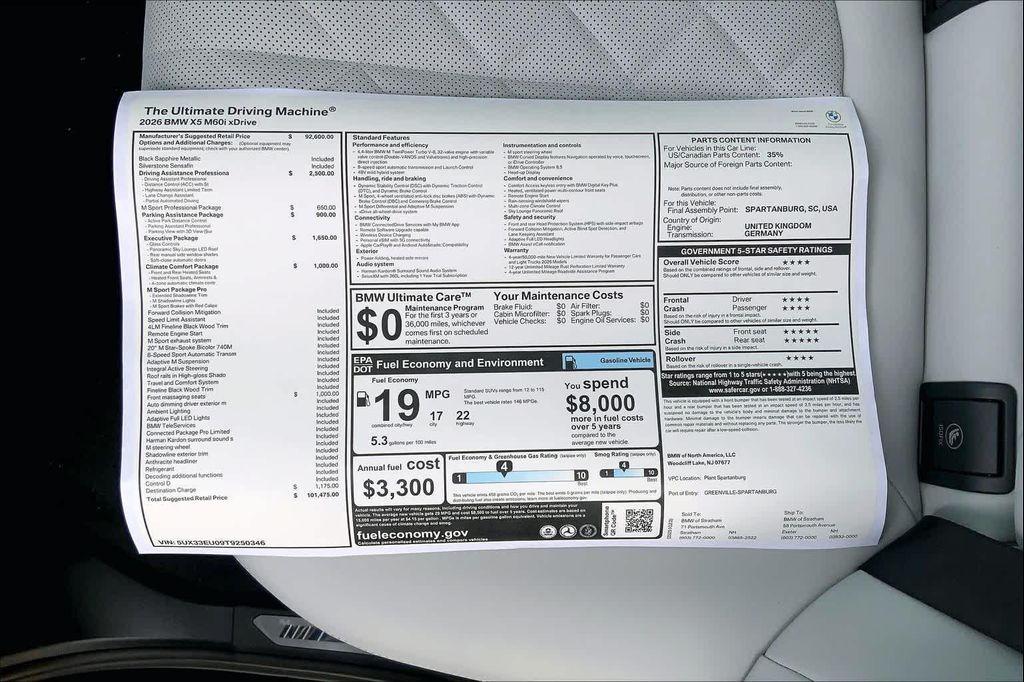 new 2026 BMW X5 car, priced at $102,125