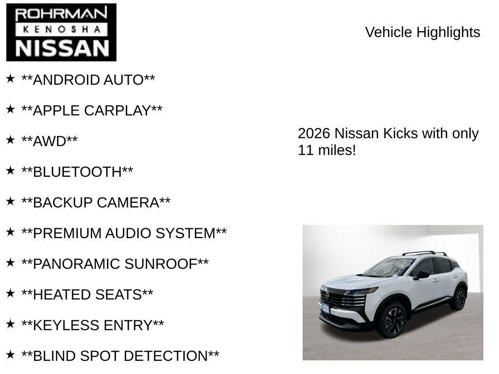 new 2026 Nissan Kicks car, priced at $26,354