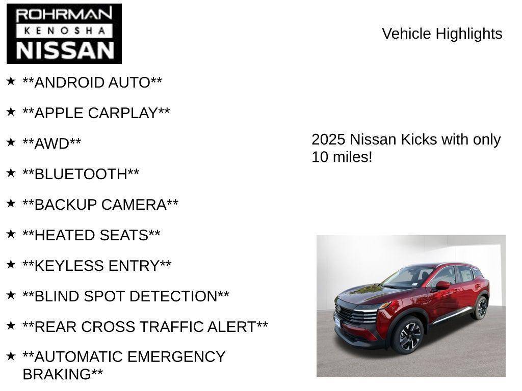 new 2025 Nissan Kicks car, priced at $25,210