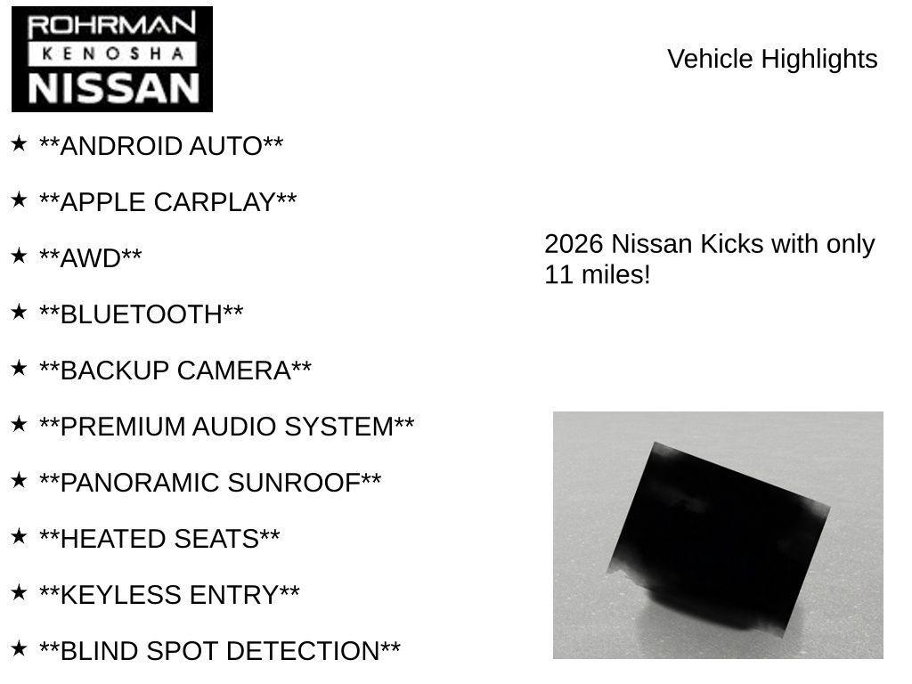 new 2026 Nissan Kicks car, priced at $27,377