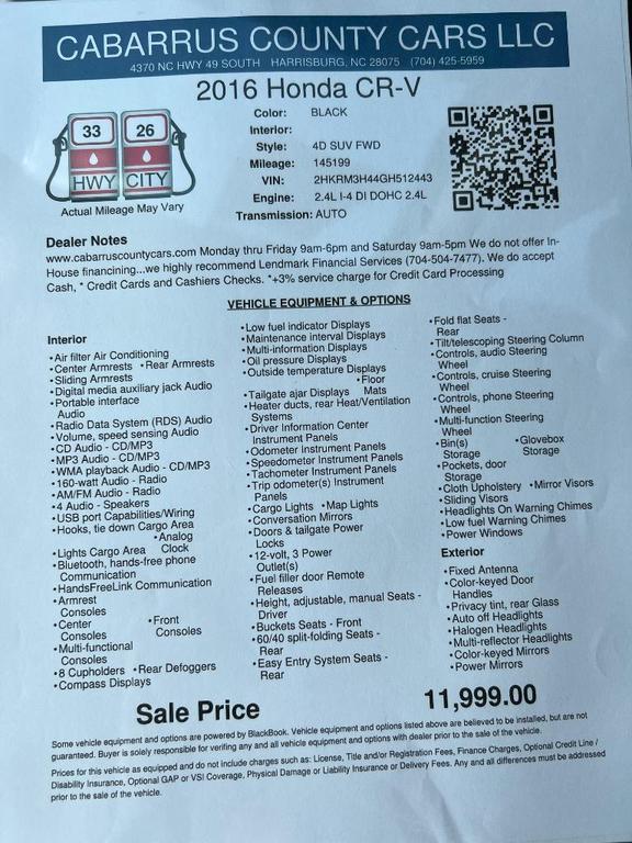 used 2016 Honda CR-V car, priced at $11,999
