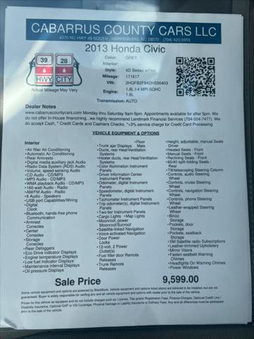 used 2013 Honda Civic car, priced at $9,599