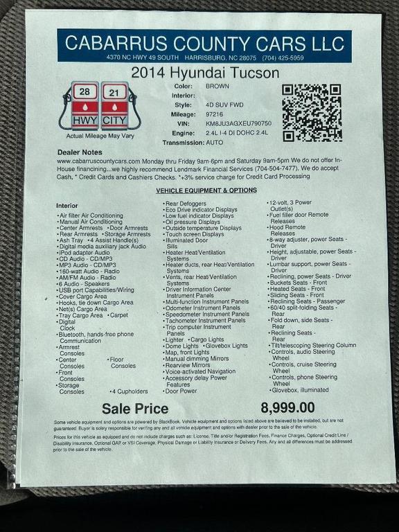 used 2014 Hyundai Tucson car, priced at $8,999