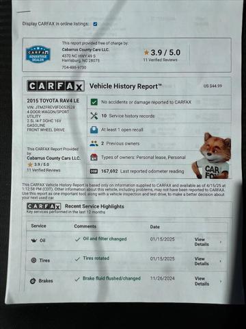 used 2015 Toyota RAV4 car, priced at $11,499