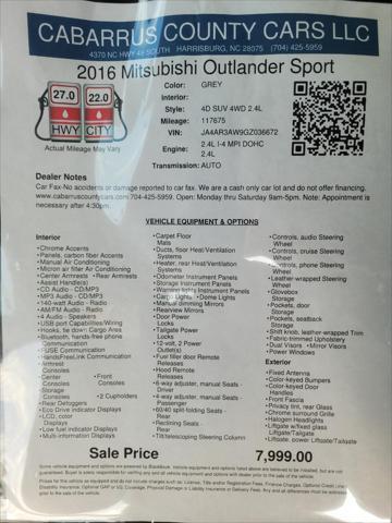used 2016 Mitsubishi Outlander Sport car, priced at $7,999