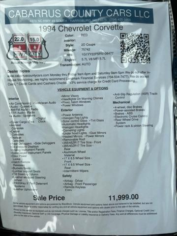 used 1994 Chevrolet Corvette car, priced at $11,999