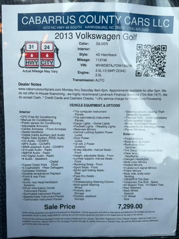 used 2013 Volkswagen Golf car, priced at $7,299