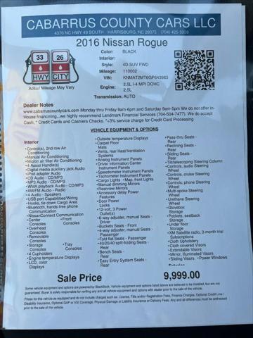 used 2016 Nissan Rogue car, priced at $9,999
