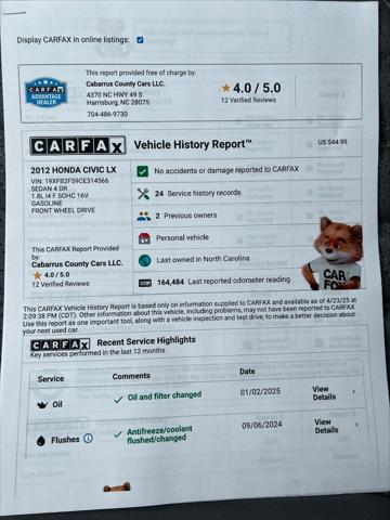 used 2012 Honda Civic car, priced at $7,999