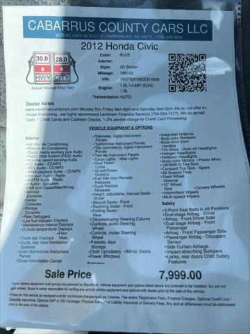 used 2012 Honda Civic car, priced at $7,999