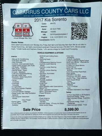 used 2017 Kia Sorento car, priced at $8,599