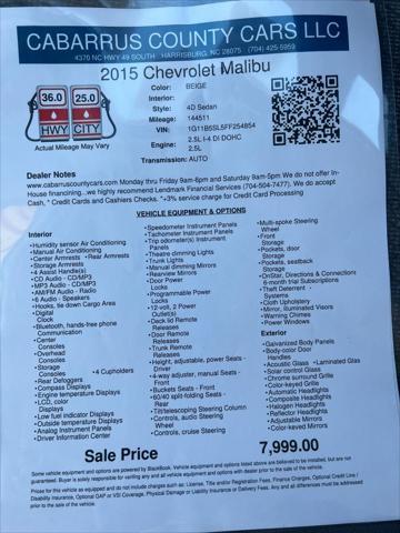used 2015 Chevrolet Malibu car, priced at $7,999