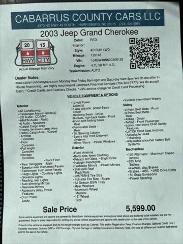 used 2003 Jeep Grand Cherokee car, priced at $5,599