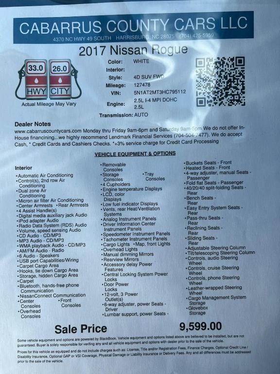 used 2017 Nissan Rogue car, priced at $9,599