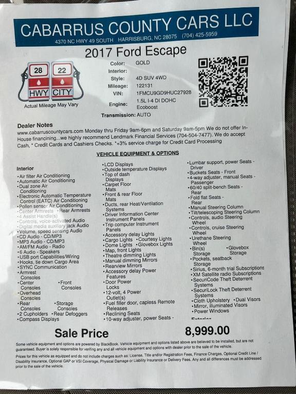 used 2017 Ford Escape car, priced at $8,999