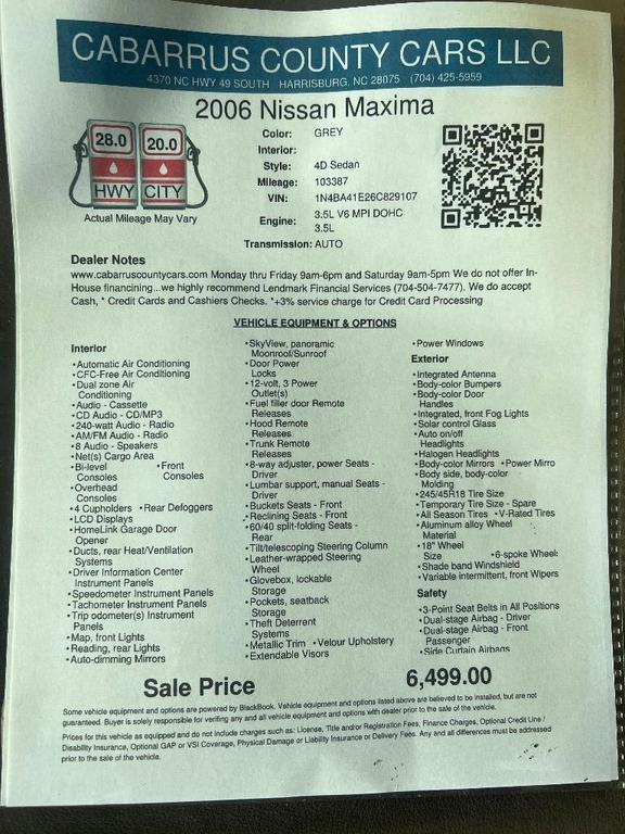 used 2006 Nissan Maxima car, priced at $6,499