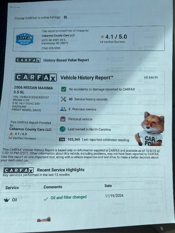 used 2006 Nissan Maxima car, priced at $6,499