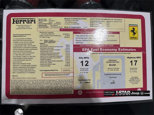 used 2012 Ferrari 458 Italia car, priced at $259,900