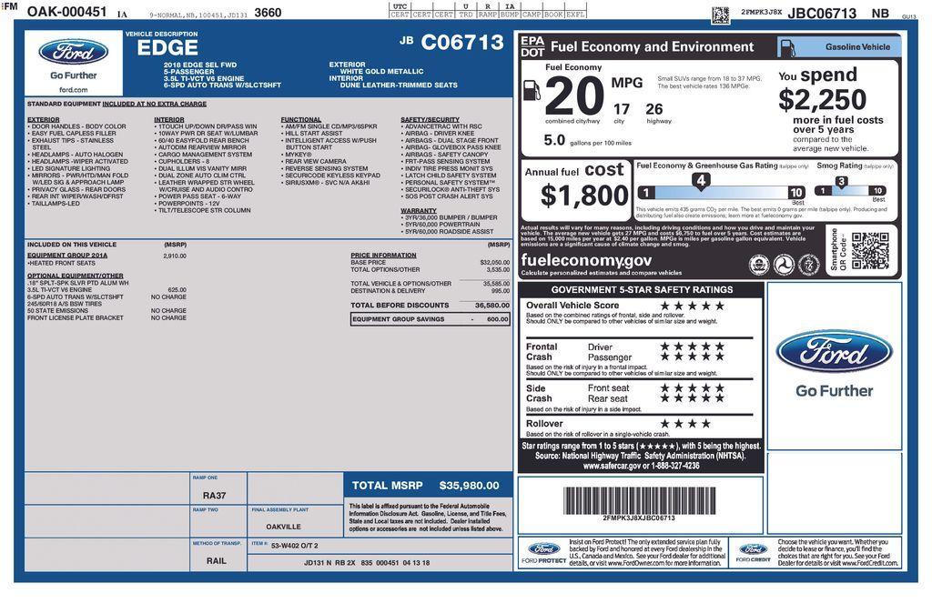 used 2018 Ford Edge car, priced at $11,500