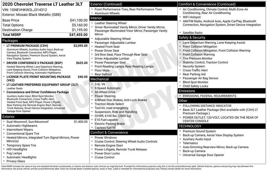 used 2020 Chevrolet Traverse car, priced at $26,714