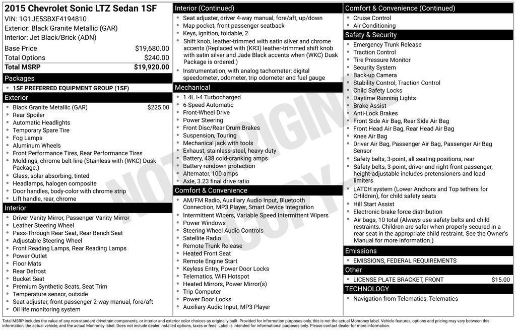 used 2015 Chevrolet Sonic car, priced at $7,000