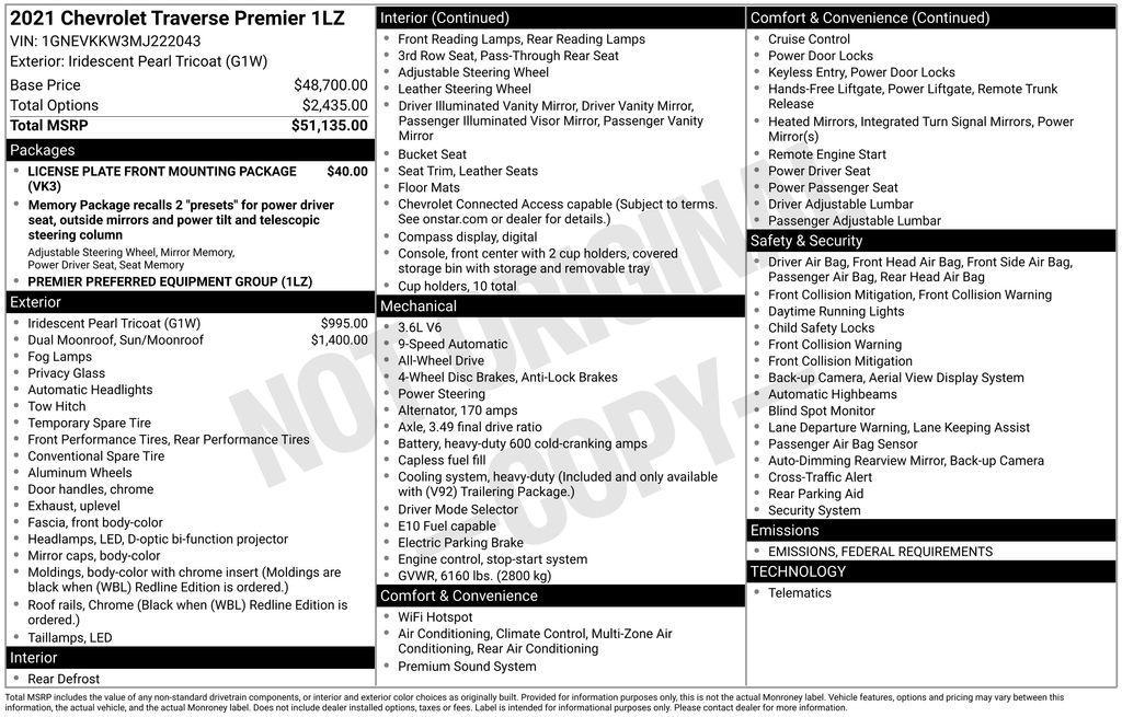 used 2021 Chevrolet Traverse car, priced at $29,500
