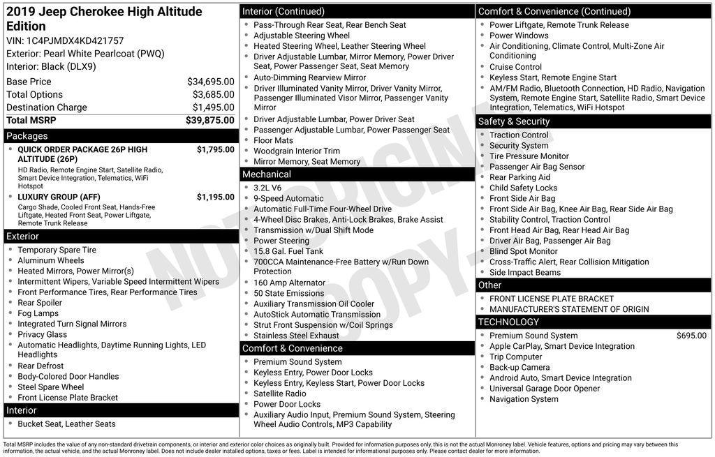 used 2019 Jeep Cherokee car, priced at $14,846