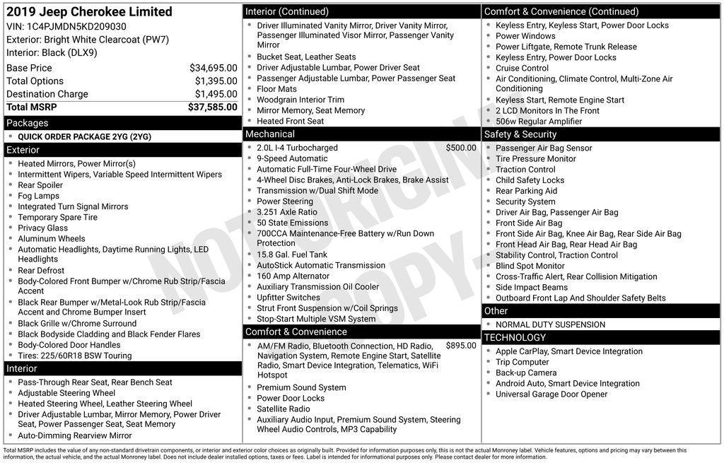 used 2019 Jeep Cherokee car, priced at $13,514