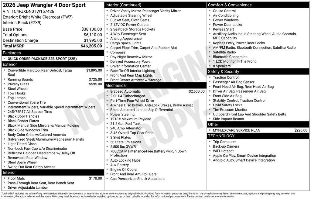 new 2026 Jeep Wrangler car, priced at $39,705