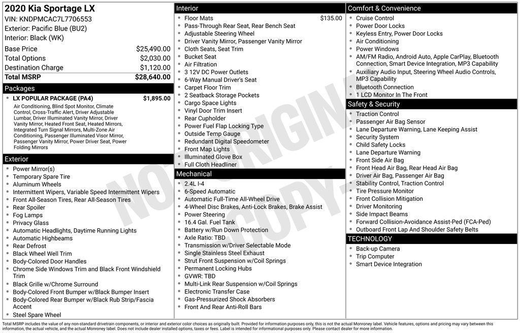 used 2020 Kia Sportage car, priced at $15,017