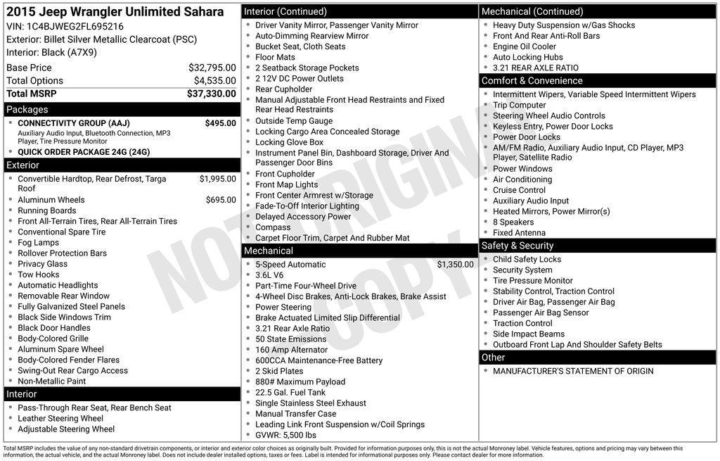 used 2015 Jeep Wrangler Unlimited car, priced at $19,985