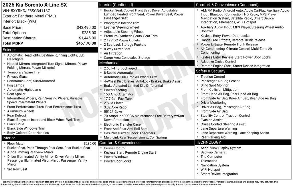 used 2025 Kia Sorento car, priced at $37,380