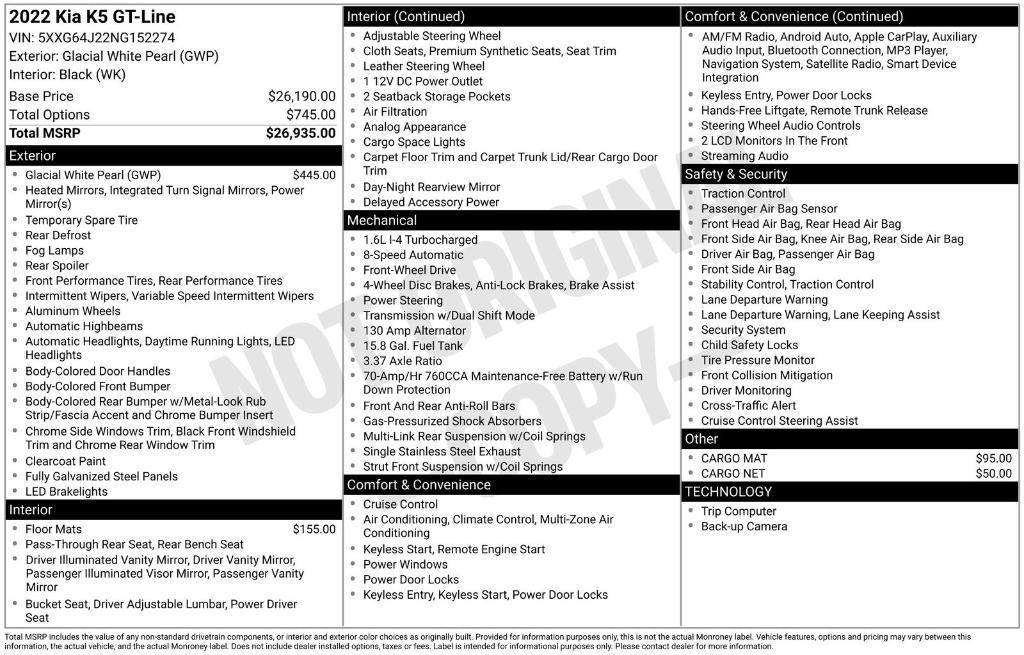 used 2022 Kia K5 car, priced at $23,781