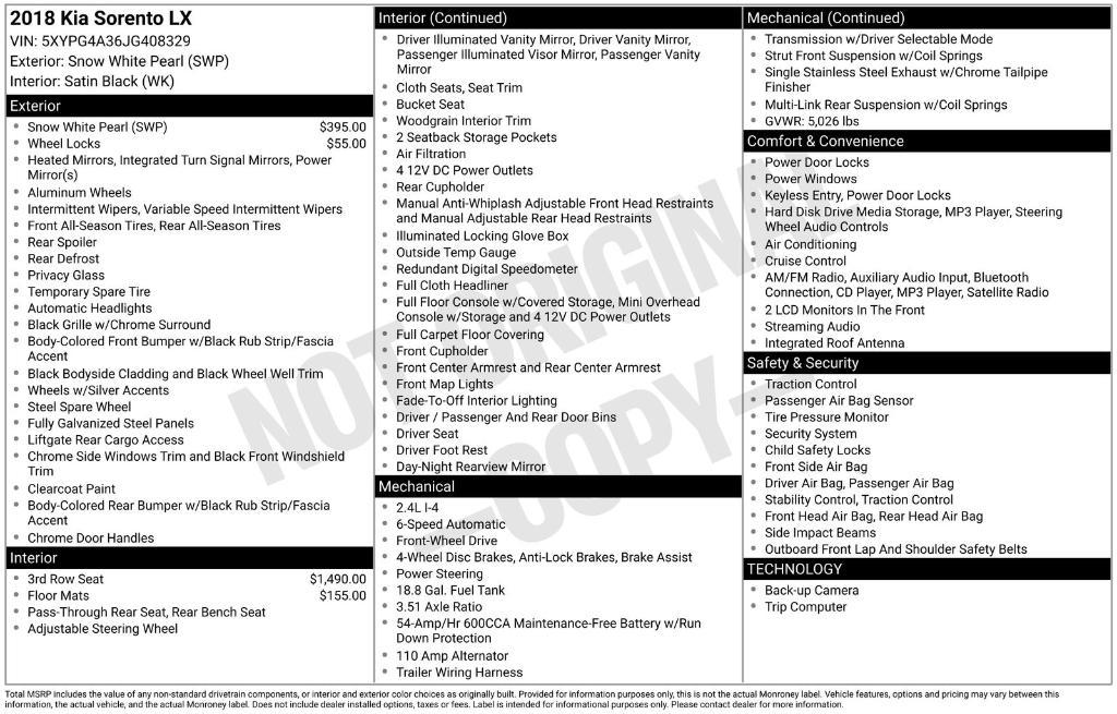 used 2018 Kia Sorento car, priced at $13,058