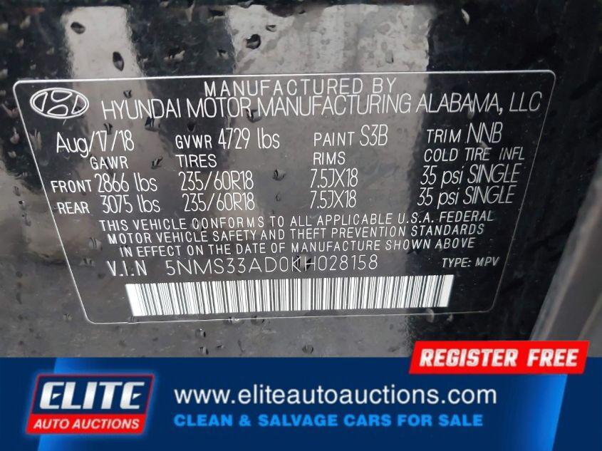 used 2019 Hyundai Santa Fe car, priced at $7,500