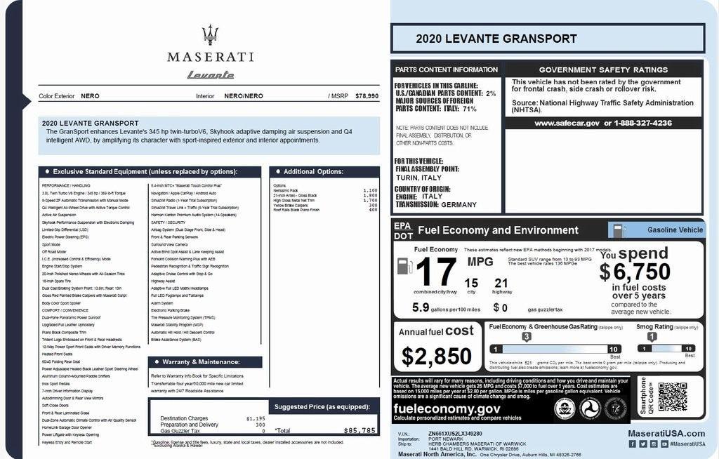 used 2020 Maserati Levante car, priced at $39,800