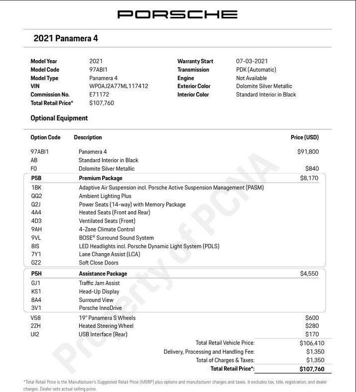 used 2021 Porsche Panamera car, priced at $66,900