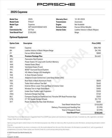 used 2025 Porsche Cayenne car, priced at $97,900
